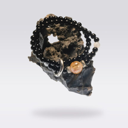 Double Wrap Gray Moonstone &Black Agate Bracelet